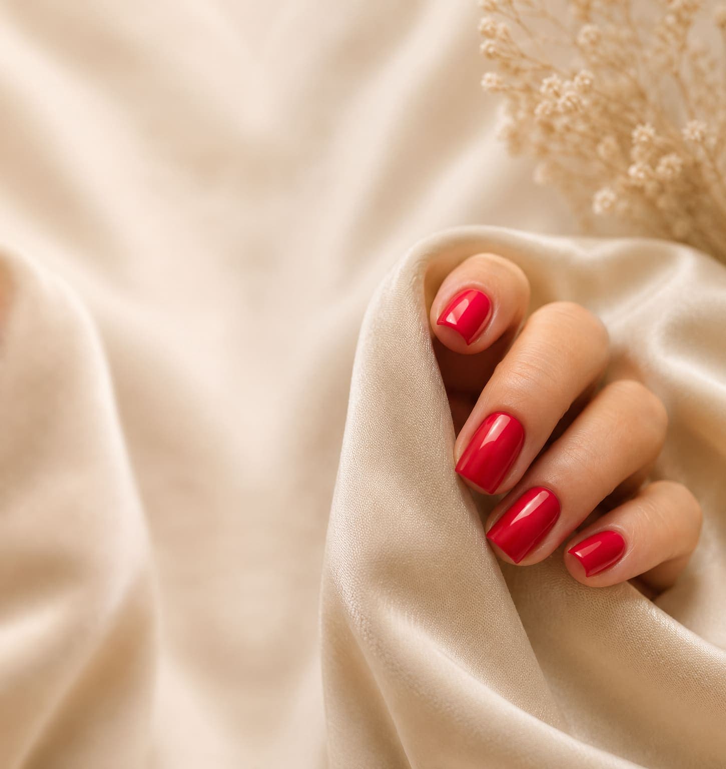 Red manicure detail at Sofita Beauty
